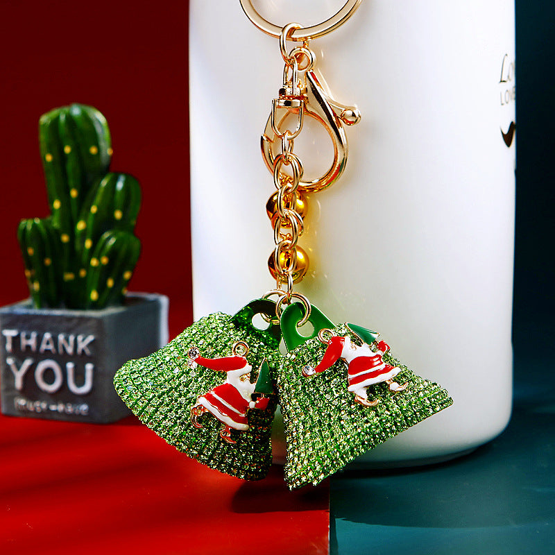 Wholesale Diamond Santa Bell Metal Keychain